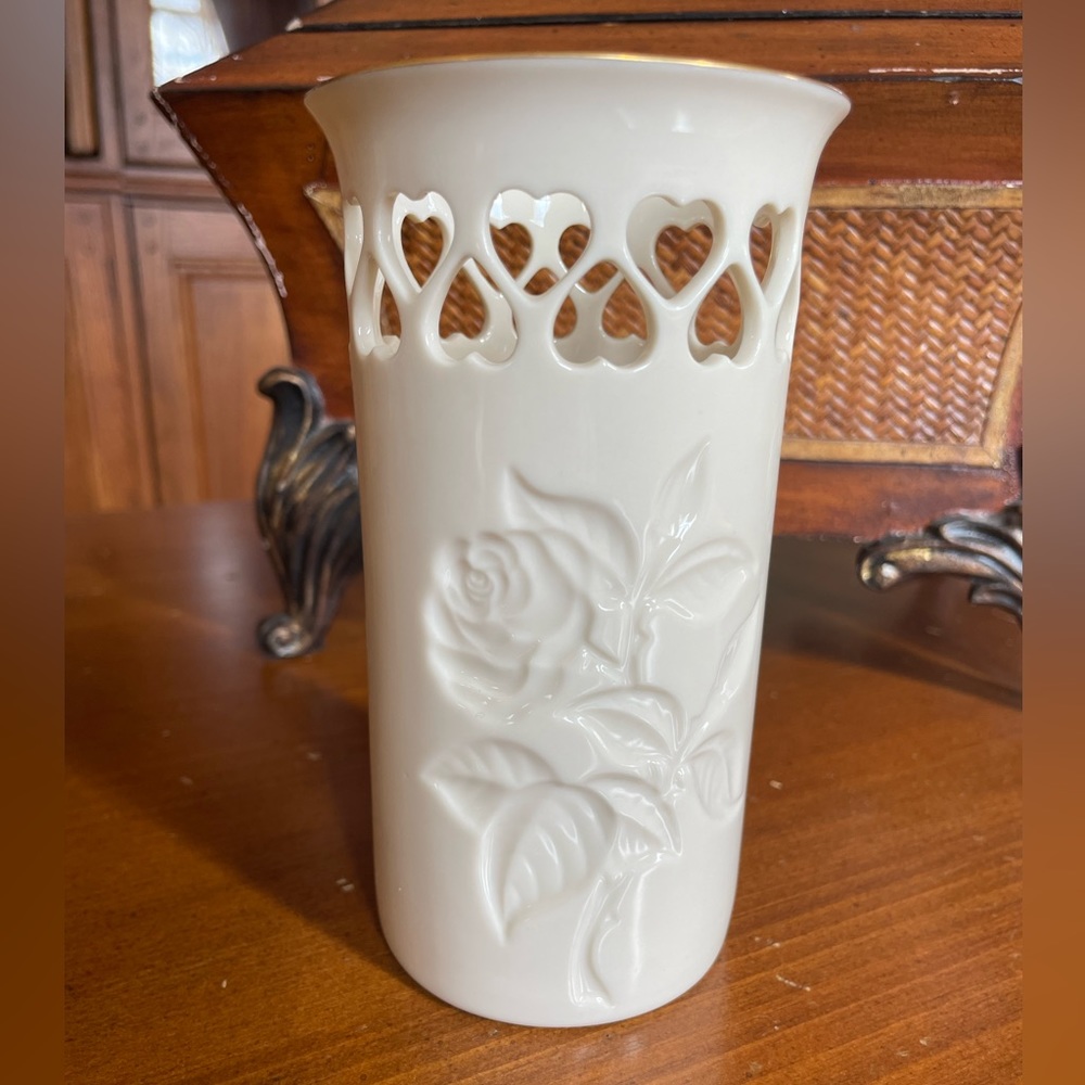 Lenox Vase with Rose Design and Cut Out Hearts
